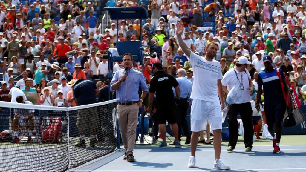 Mardy Fish waves to the crowd after losing his final match against Feliciano Lopez in the US Open at Flushing Meadows in New York. Photo: Clive Brunskill/Getty Images