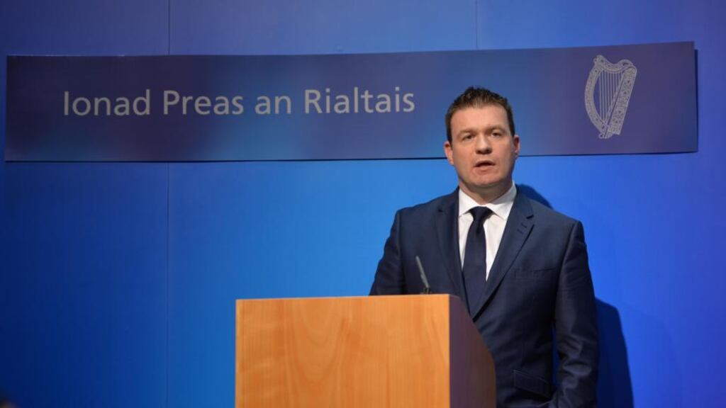 Alan Kelly, Minister for the Environment, at a press conference in Government Buildings outlining revised water charges. Photograph: Alan Betson