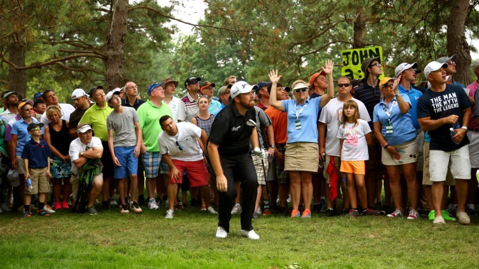Shane Lowry looks on after playing a shot on the 18th hole during the final round of the World Golf Championships - Bridgestone Invitational at Firestone Country Club South Course. Photograph: Richard Heathcote/Getty Images