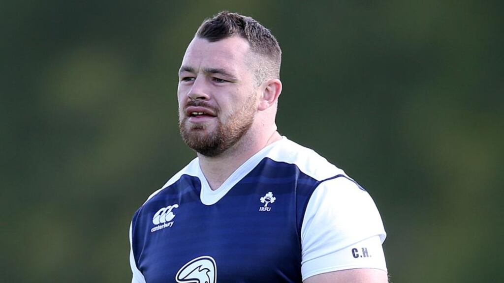 Cian Healy trains with the Ireland squad at Carton House today. The prop has been cleared to play against England this Saturday. Photo: Dan Sheridan/INPHO