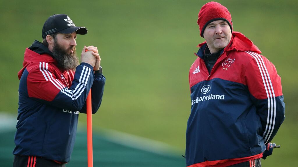 Munster head of fitness Aled Walters and head coach Anthony Foley during training at University of Limerick this week. Photograph: Cathal Noonan/Inpho.