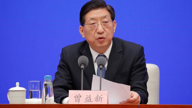 Zeng Yixin, vice minister of China’s national health commission speaks during a press conference about COVID-19 vaccinations. Photograph: Wu Hong/EPA