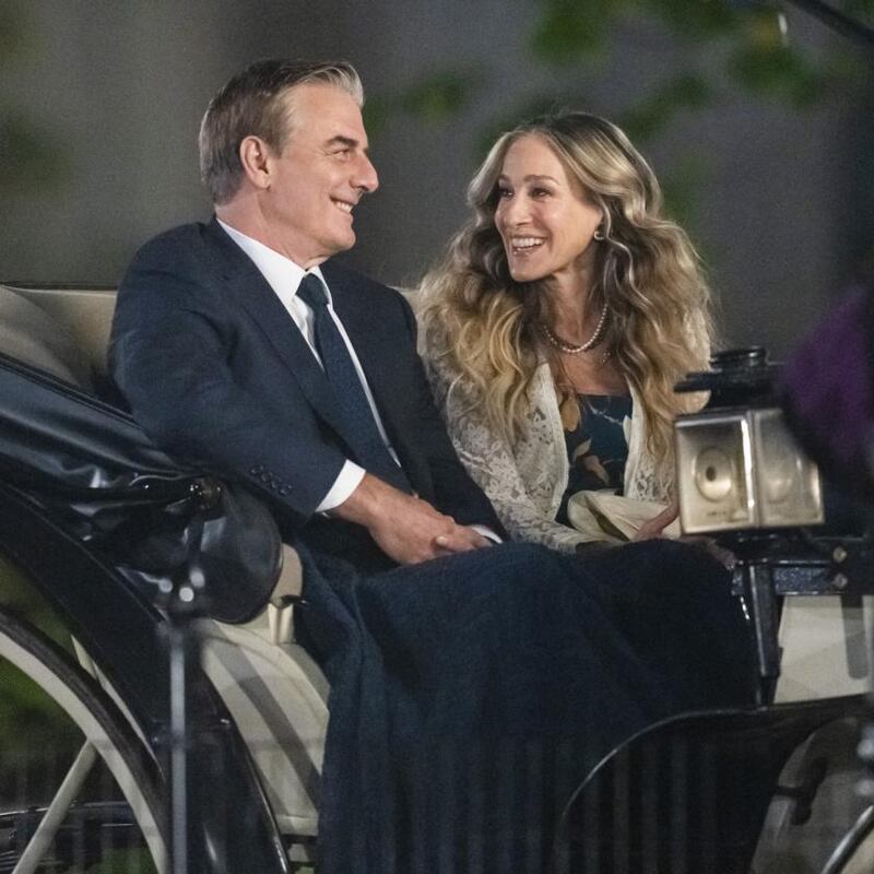 Chris Noth and Sarah Jessica Parkeron the And Just Like That set in New York City. Photograph: Gotham/GC Images via Getty