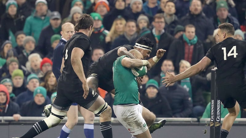 Malakai Fekitoa was suspended for one week for his high tackle on Simon Zebo that only drew a yellow card in during the Autumn International. Photograph: Dan Sheridan/Inpho