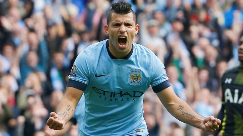 Manchester City’s Sergio Aguero scored four against Tottenham Hotspur at the Etihad Stadium. Photograph: Darren Staples / Reuters