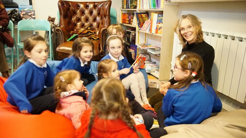 Shelley Upchurch at story time in Books@One: she moved to Mayo from Costa Rica after reading an online article in this newspaper that Westport had won The Irish Times Best Place to Live competition in 2012. Photograph: Enda O’Dowd
