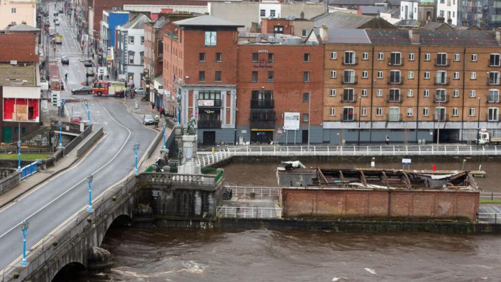 Limerick Boat club after its roof was torn off during Wednesday’s violent storm. Photograph: Seán Curtin