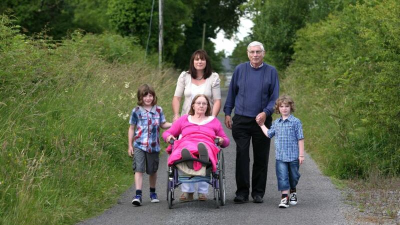 Deirdre Fallon Sheehan, from Ballymahon, Co Longford, with her mother, Gertie, father, JJ, and sons, Murray (7) and Devin (5). Photograph: Brian Farrell
