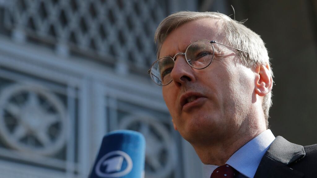 British Ambassador to Russia Laurie Bristow speaks to reporters while leaving the Russian foreign ministry building in Moscow on Friday. Photograph: Reuters