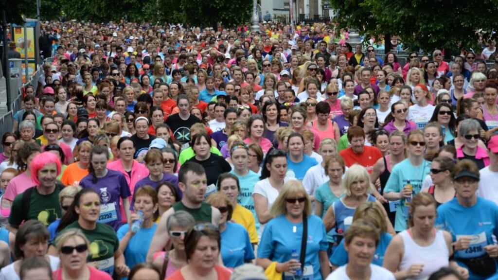 Some of the 40,000 participants at the start of the 2014 Flora Women’s Mini Marathon, in Dublin yesteray.Photograph: Dara Mac Dónaill