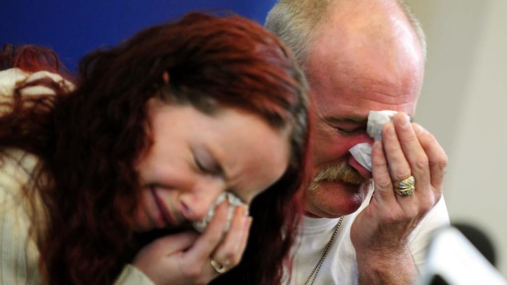 Mick Philpott and wife Mairead speak to the media at Derby Conference Centre, Derby following a fire at their home which claimed the lives of six of his children. Photograph: Rui Vieira/PA Wire