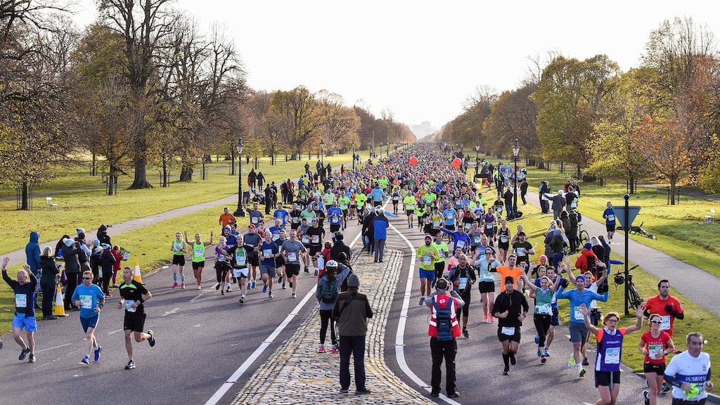 A general view of runners in the Phoenix Park during the 2018 SSE Airtricity Dublin Marathon. Photograph: Sam Barnes/Sportsfile