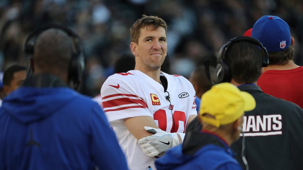 Eli Manning of the New York Giants during the game against the Oakland Raiders. Photograph: Jim Wilson/The New York Times