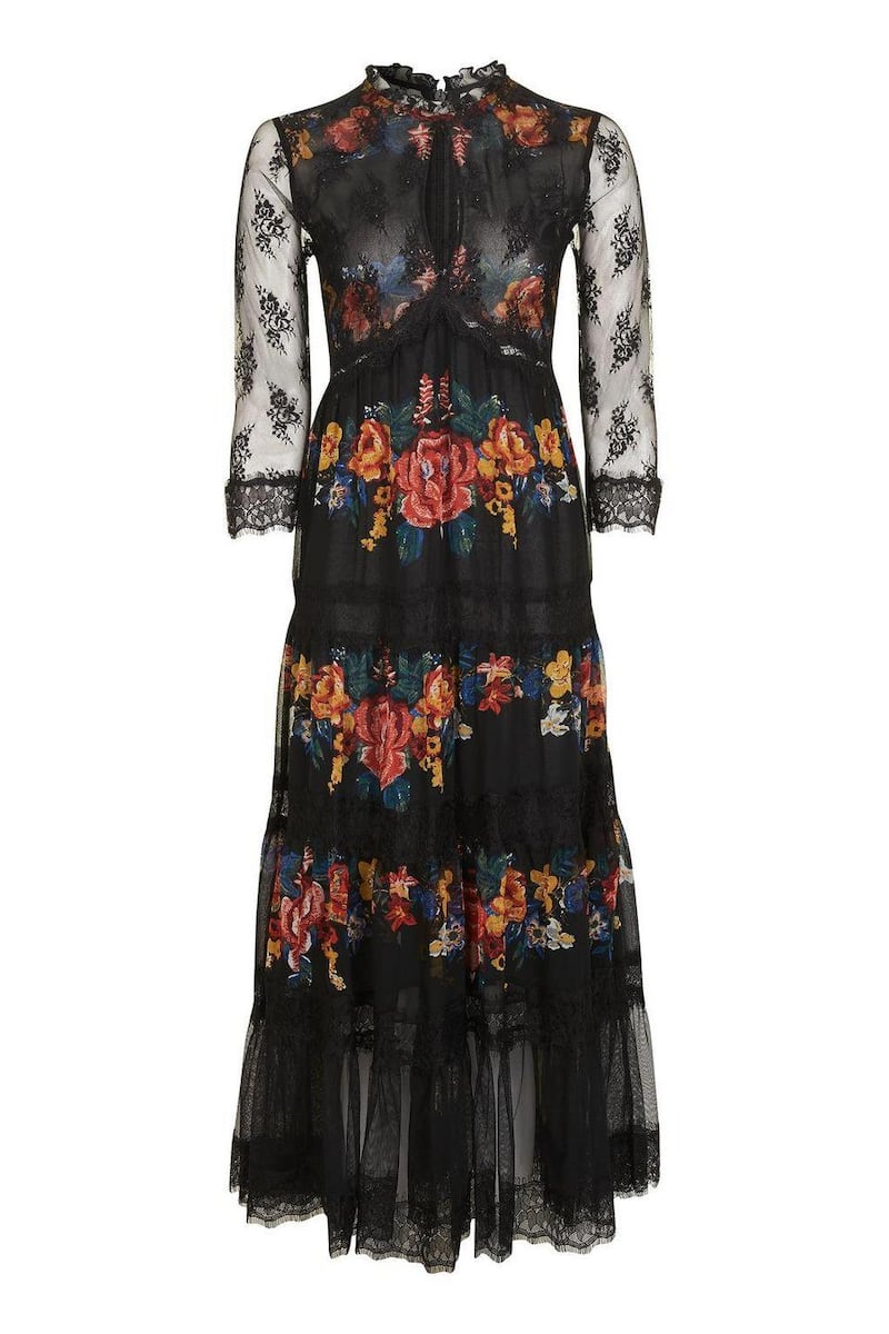 Lace tired maxi dress, €74, Topshop