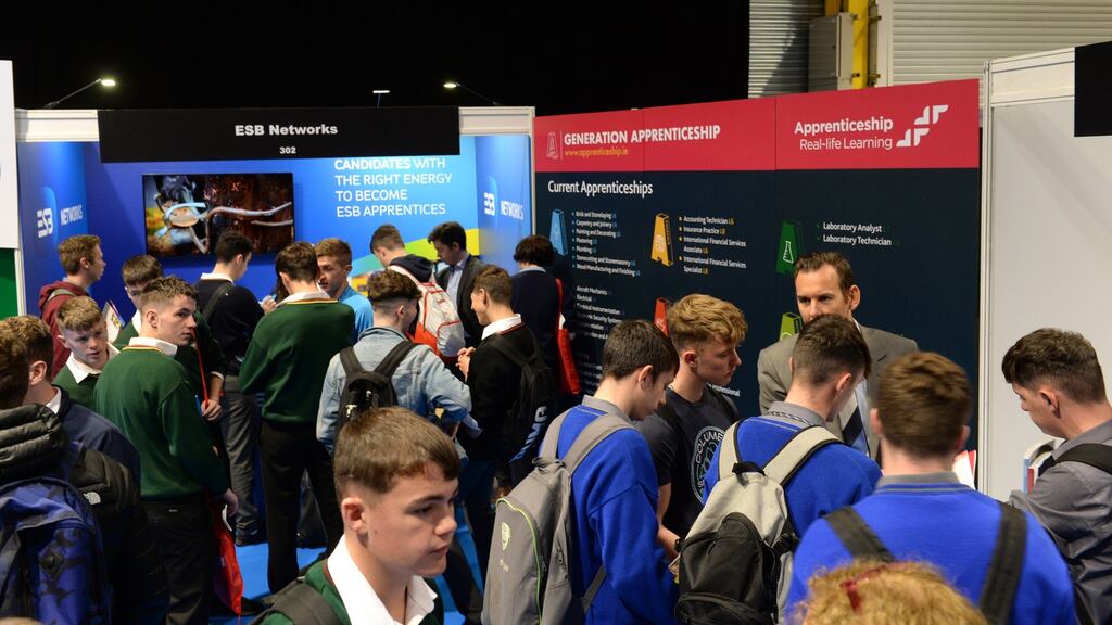 Apprenticeship stands at The Irish Times Higher Options exhibitions in the RDS, Dublin. Photograph: Dara Mac Dónaill