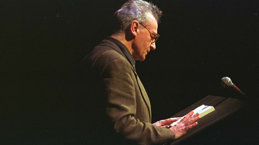 Seamus Deane gives a reading at Cúirt in the Town Hall Theatre, Galway in 1989. Photograph: Joe St Leger