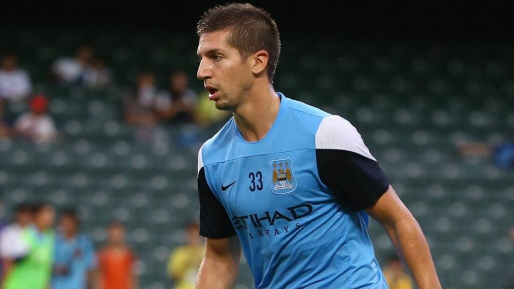 Matija Nastasic has not travelled with the Manchester City squad for this week’s Audi Cup tournament in Munich as the club assess his ankle injury. Photograph: Robert Cianflone/Getty Images
