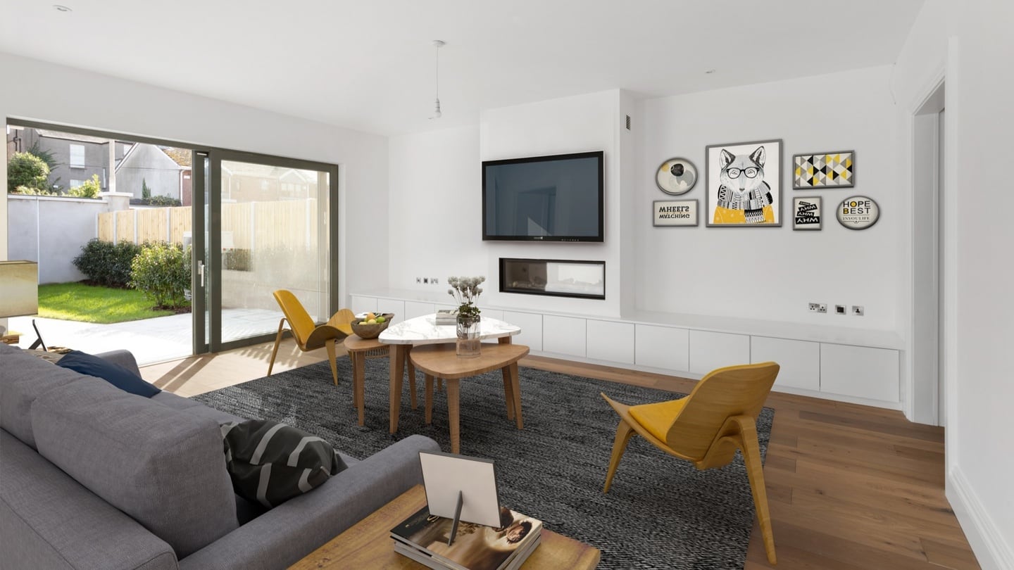 Living area, virtually staged