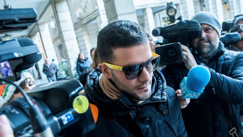 Ángel Boza, one of the members of so-called Wolfpack, leaves the higher court of justice of Navarre on Wednesday after being released on bail. Photograph: Raul Caro/EPA