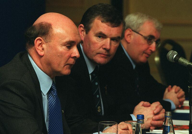 Peter Quinn, Seán McCague and Brendan Waters at the launch of the GAA's strategic review in 2002. Photograph: Patrick Bolger/Inpho