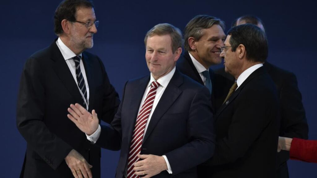 Taoiseach Enda Kenny (C) waves at the end of the European People’s Party Statuary Congress in Madrid on October 22nd, 2015. Photograph: Getty Images