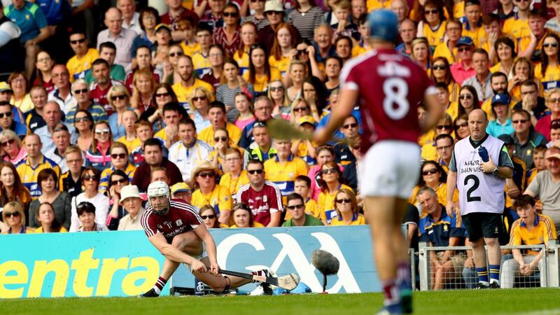Galway’s Joe Canning scores a late sideline cut during the 2018 All-Ireland SHC quarter-final against Clare at Semple Stadium. Photograph: James Crombie/Inpho