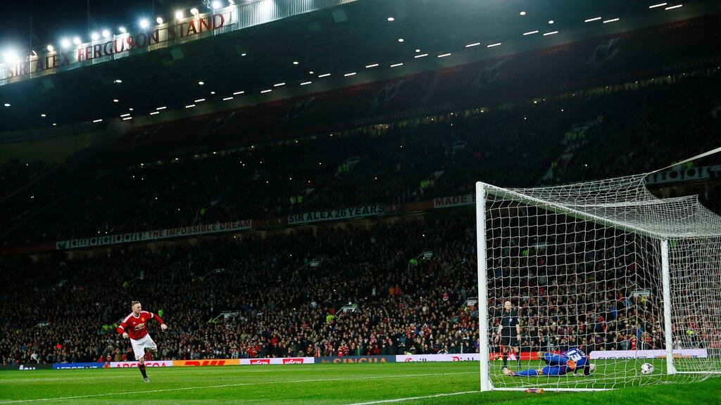Wayne Rooney saw his penalty saved as Manchester United were knocked out of the League Cup. Photograph: Reuters