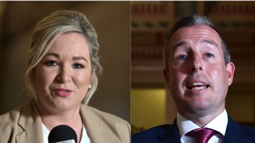 First Minister Paul Givan (right) and Deputy First Minister Michelle O’Neill said they were “conscious that other jurisdictions are making changes to their own regulations and requirements over the coming weeks”. Photographs: Charles McQuillan/Getty Images