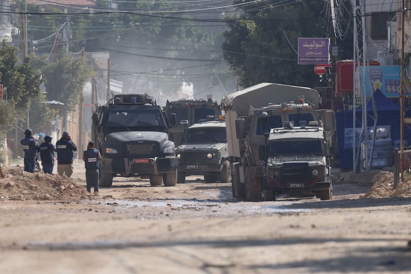 Israeli military vehicles in Jenin on Tuesday. Photograph: Alaa Bedarneh/EPA-EFE
