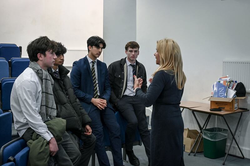 Deana Puccio, a founder of the RAP Project, taking questions from students after the workshop. Photograph: Mary Turner/New York Times