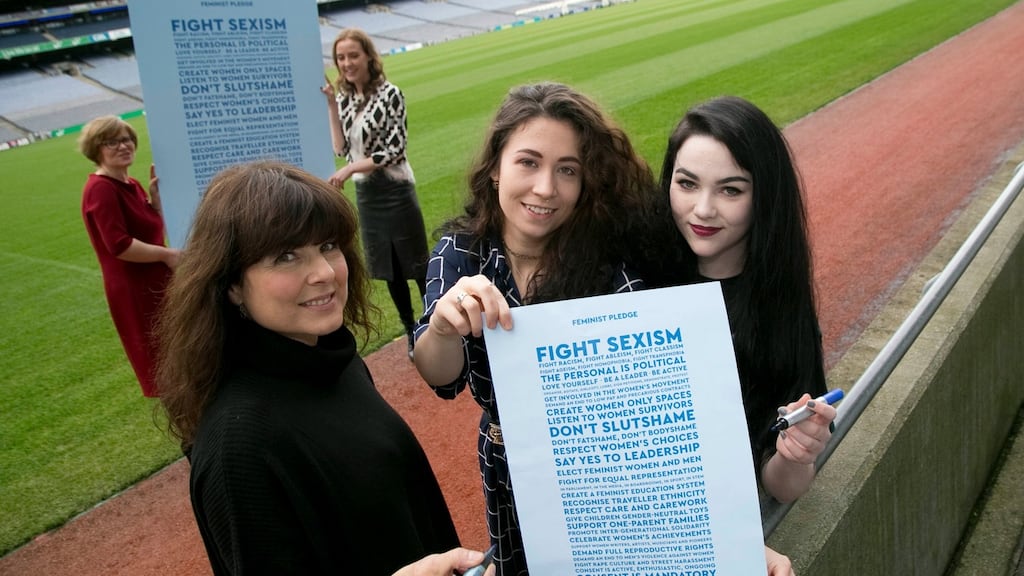 Orla O’Connor, Tara Flynn, Laura Hardiman and Louise O’ Neill at the National Women’s Council’s FemFest conference in Croke Park: The council’s breakthrough manifesto highlights 10 key areas it says will change the outlook for women in Ireland. Photograph: Colm Mahady/Fennells
