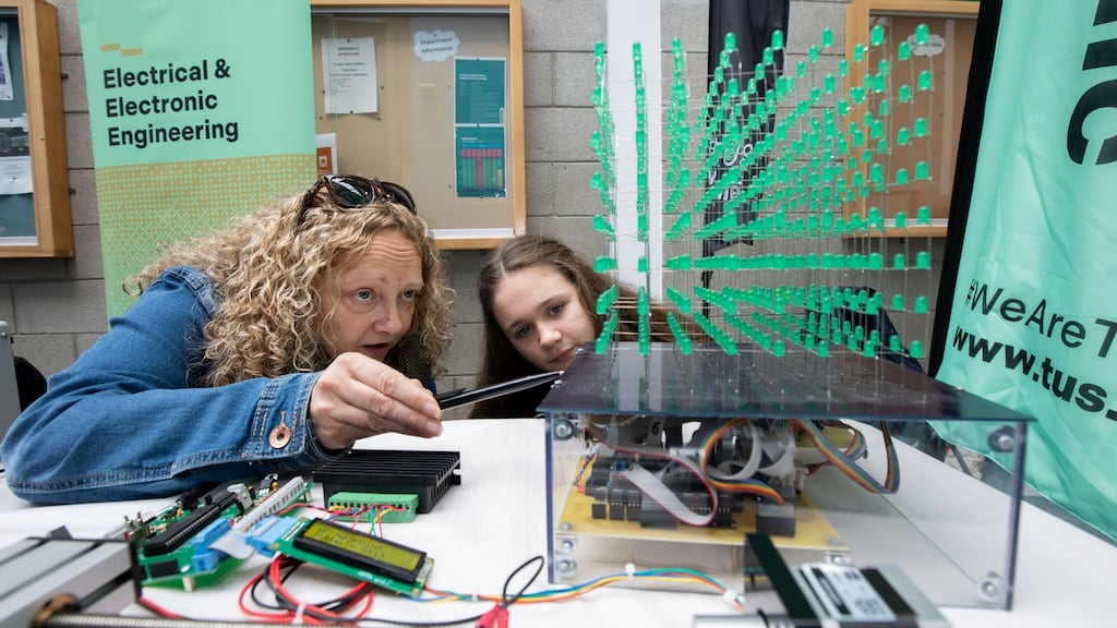 Attending the TUS Engineering Open Day, at the Technological University of the Shannon (TUS), Moylish campus were, Irene Caulfield, TUS and Emily Moore, Crescent College, Limerick. Photograph: Alan Place