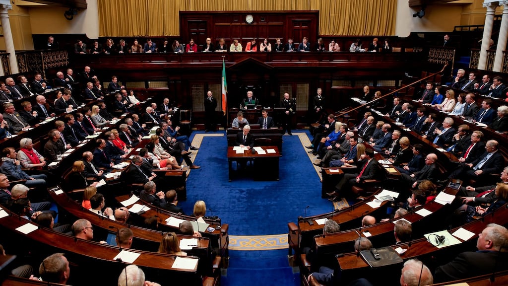 The newly elected Ceann Comhairle Seán Ó Fearghaíl addressing the opening day of the 32nd Dáil in Leinster House. Photograph: Maxwells