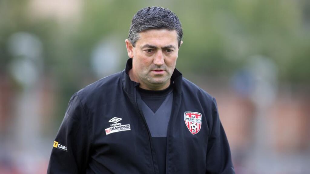 The pressure is on Derry City boss Peter Hutton after his side could only manage a 0-0 draw with basment club Limerick. Photograph: Inpho