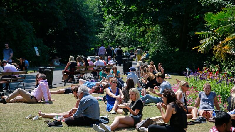 Crowds gather to enjoy the sun in St Stephen’s Green in Dublin. Photograph Nick Bradshaw/The Irish Times.