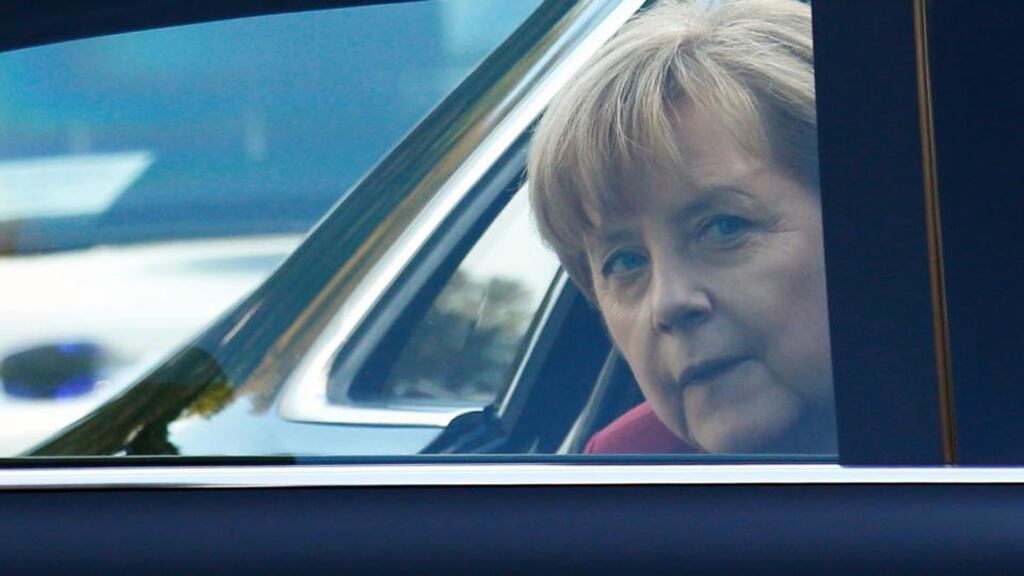 German chancellor Angela Merkel arrives at an European People’s Party meeting near Brussels ahead of an EU leaders summit last night. Photograph: Francois Lenoir/Reuters