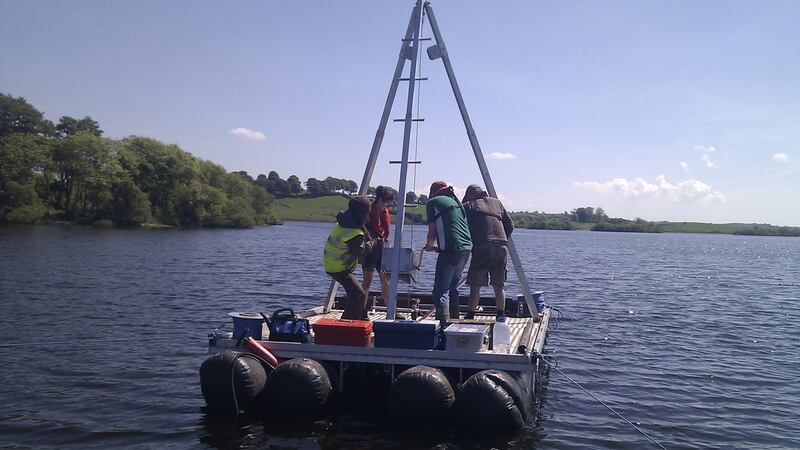 Lake sediment coring at Lough Muckno, Co Monaghan. The NUI Galway research team extracted a 10-meter sediment core to reconstruct long-term environmental change. Photograph: Karen Molloy, NUI Galway