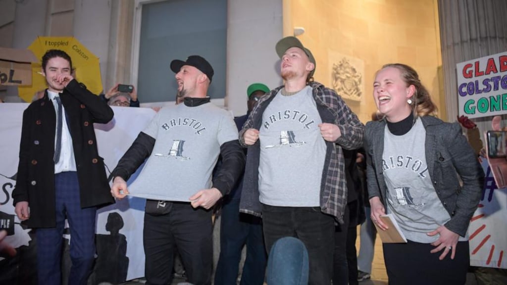 Sage Willoughby, Jake Skuse, Milo Ponsford and Rhian Graham celebrate after receiving a not guilty verdict at Bristol Crown Court on January 5th. Photograph: Finnbarr Webster/Getty Images
