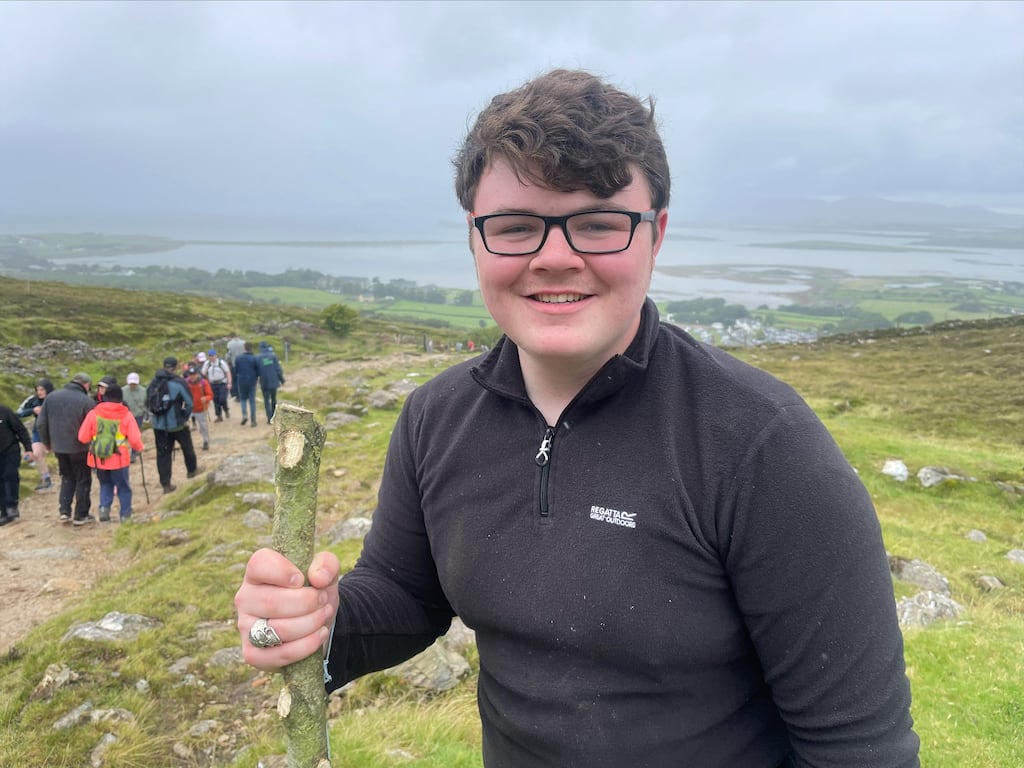 Ryan O'Kelly (17) during his ascent to the summit of Croagh Patrick on Reek Sunday. Photograph: Fiachra Gallagher