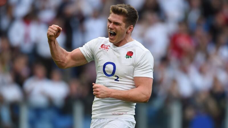 England’s Owen Farrell   celebrates after scoring his team’s fifth try against Italy   at the Stadio Olimpico in February  2016 in Rome, Italy. Photograph: Shaun Botterill/Getty Images