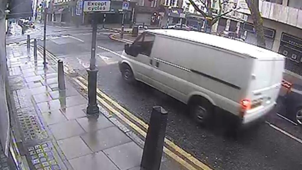 A taken from CCTV issued by the Metropolitan Police of a white van seen in and around the Hatton Garden area over the Easter weekend, when the multi-million pound jewellery raid took place. Photograph: Handout/Press Association