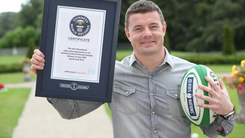 Brian O’Driscoll’s record for the most international appearances in Rugby Union (141) will feature in the 60th anniversary edition of the Guinness World Records book. Photograph: Mark Maxwell/Guinness World Records