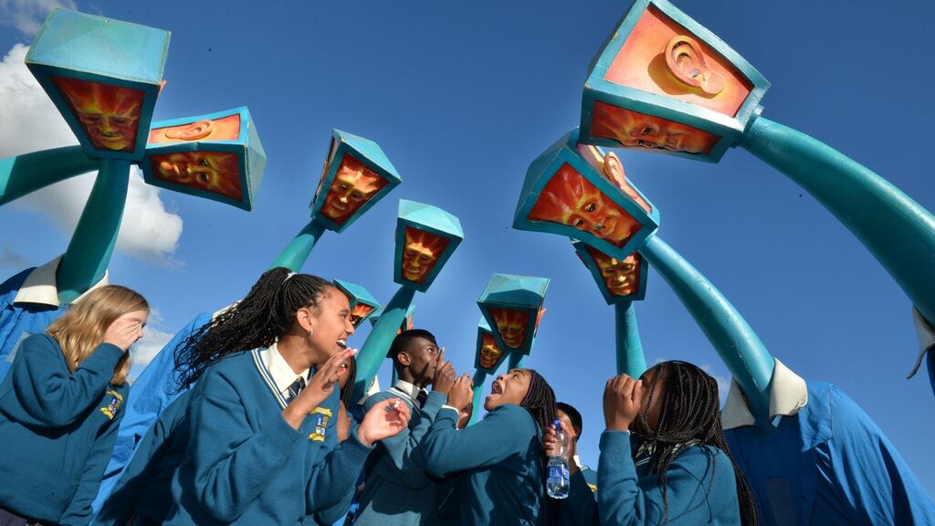 Members of Merlin College Choral Group from Galway and performers from Bui Bolg, Wexford, at the launch of the National Youth Strategy 2015-2020 at Bluebell Youth Project. Photograph: Alan Betson/The Irish Times