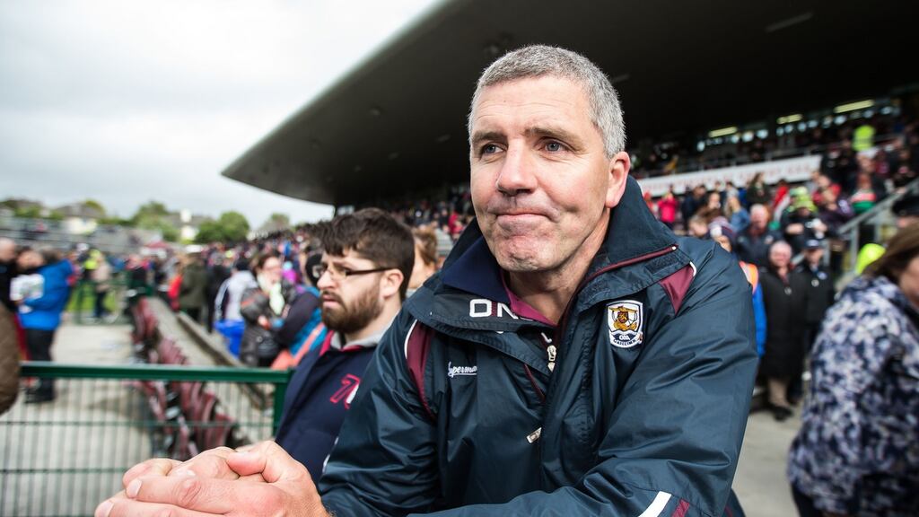 Galway manager Kevin Walsh is congratulated by supporters after the match. Photo: Cathal Noonan/Inpho