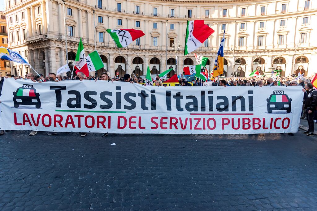 Taxi drivers in Rome take part in a national protest against proposed reforms of the sector in 2021. Photograph: Stefano Montesi/Corbis via Getty Images