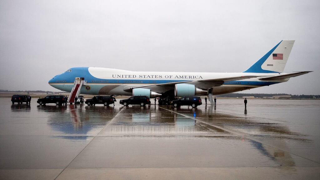 ‘Air Force One’ on the tarmac at Joint Base Andrews, Maryland, US. Photograph: Kevin Dietsch/EPA