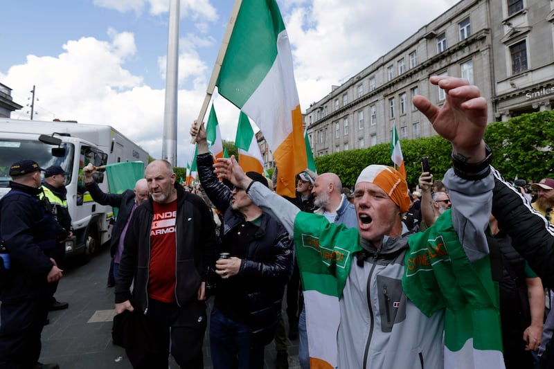 Protesters on O'Connell Street in Dublin during the rally. Photograph: Conor O Mearain/PA Wire