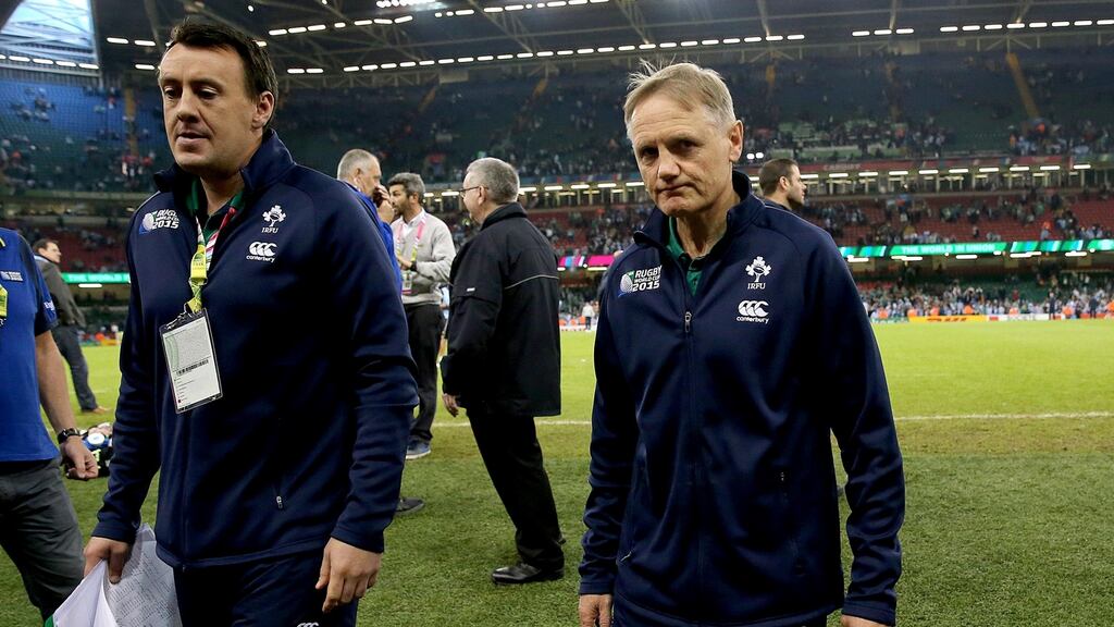 Ireland coach Joe Schmidt looks dejected as he leaves the pitch following Ireland’s World Cup quarter-final loss to Argentina. Photo: Dan Sheridan/Inpho