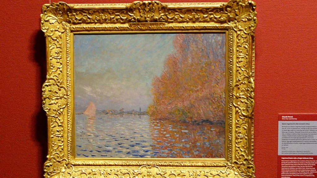 The restored Claude Monet painting Argebteuil Basin in the National Gallery. Photograph: Cyril Byrne/The Irish Times