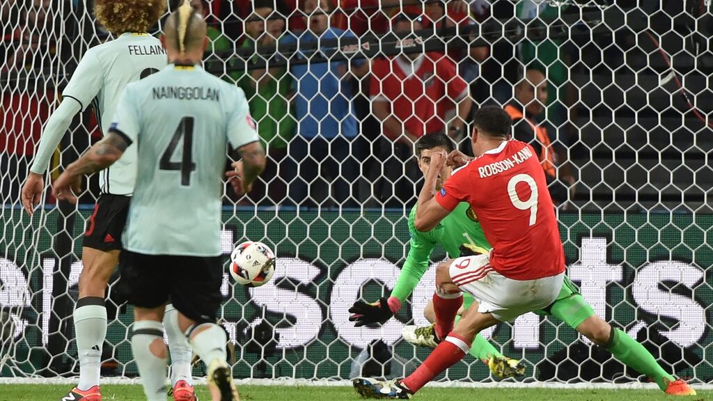 Wales’ forward Hal Robson-Kanu scores against Belgium in their Uefa Euro 2016 quarter-final clash. Photo: Getty Images